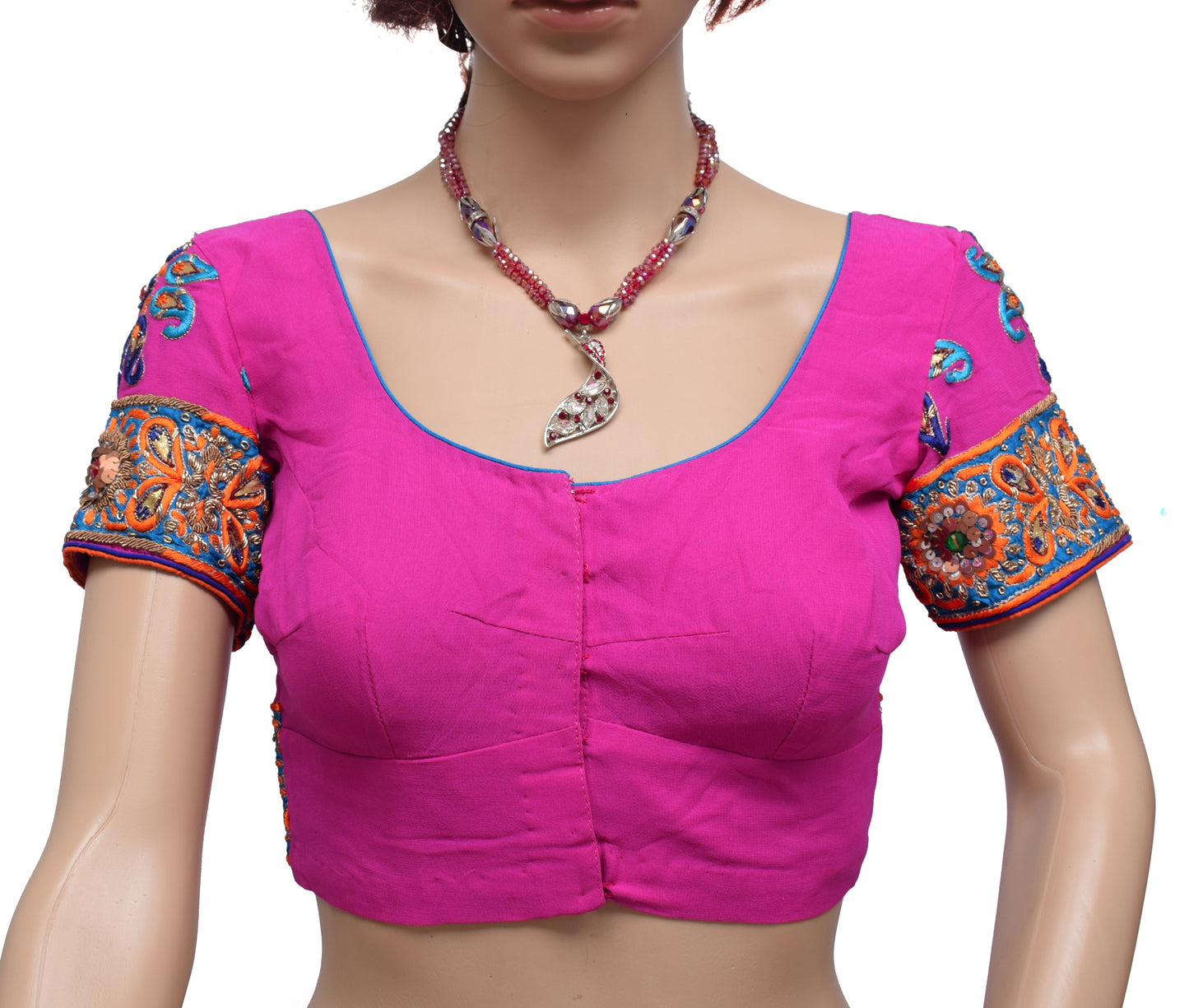Sushila Vintage Pink Readymade 30" Sari Blouse Georgette Hand Beaded Choli