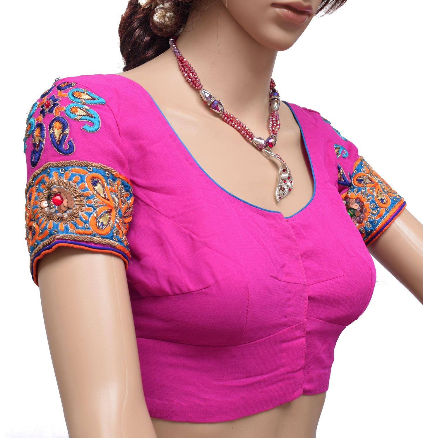Sushila Vintage Pink Readymade 30" Sari Blouse Georgette Hand Beaded Choli