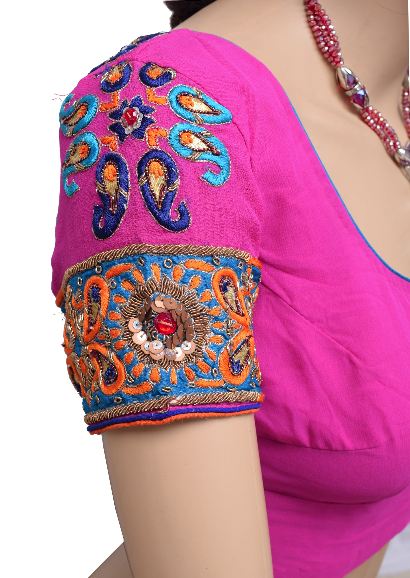 Sushila Vintage Pink Readymade 30" Sari Blouse Georgette Hand Beaded Choli