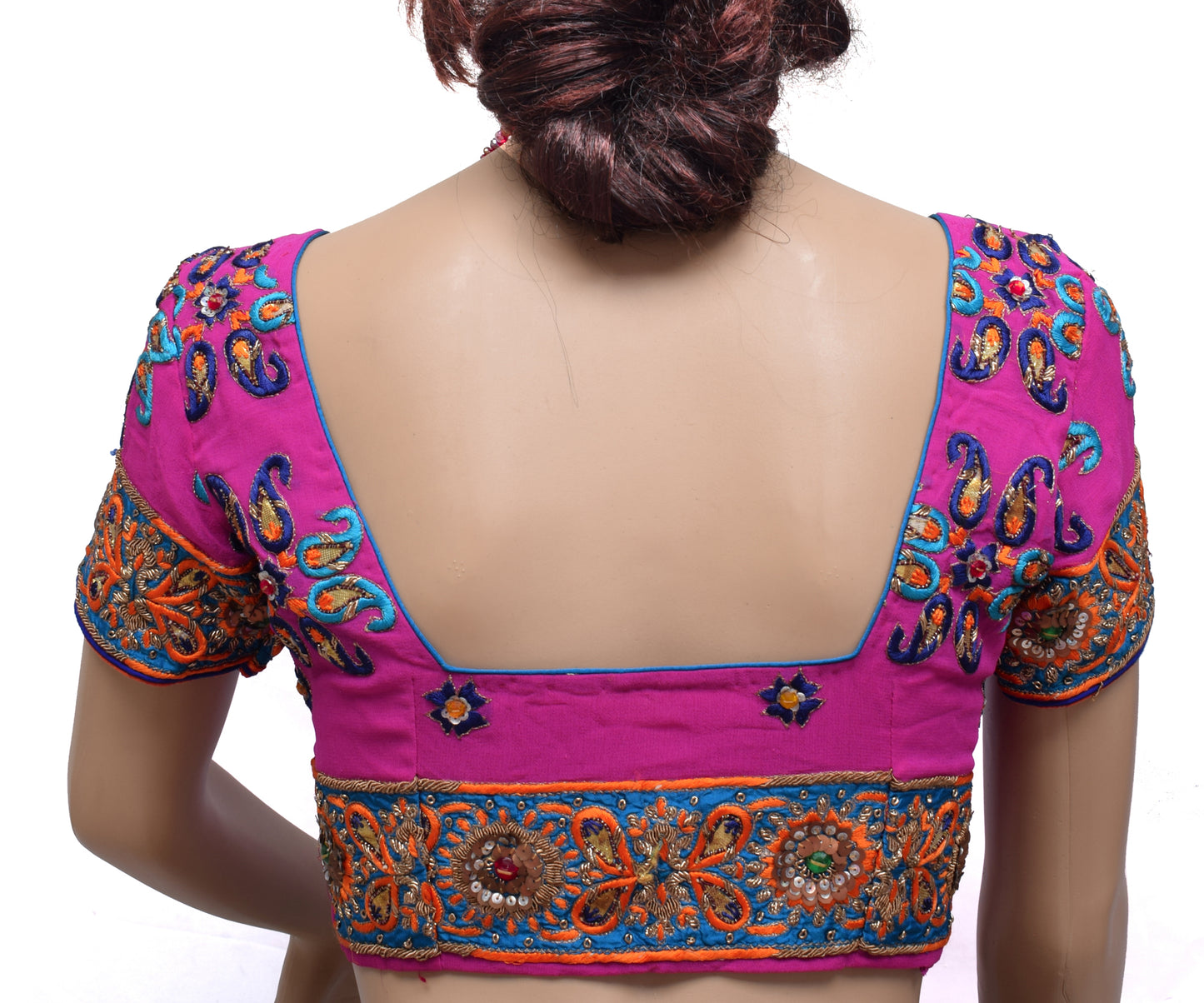 Sushila Vintage Pink Readymade 30" Sari Blouse Georgette Hand Beaded Choli