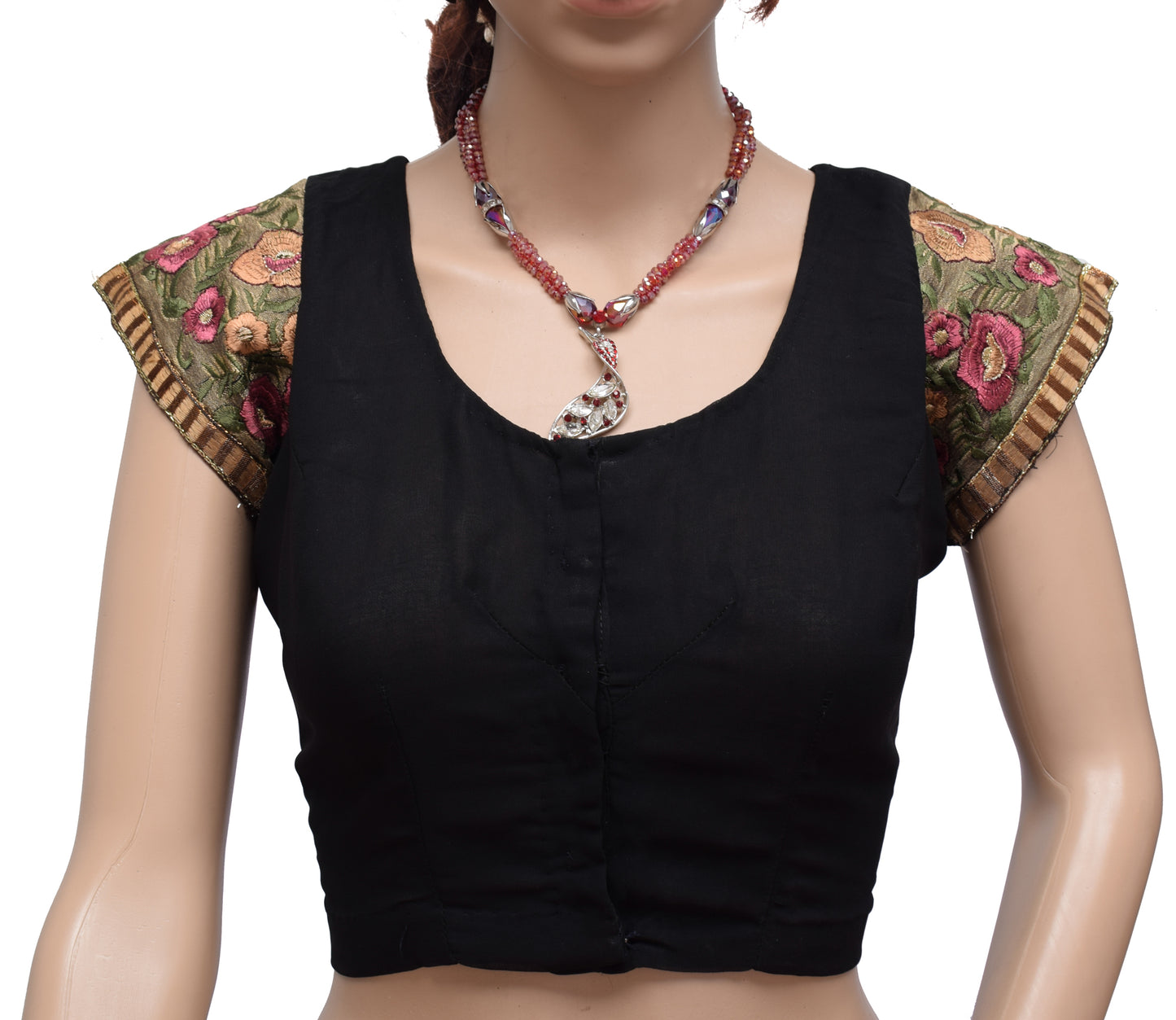 Sushila Vintage 38" Stitched Sari Blouse Georgette Black Designer Choli