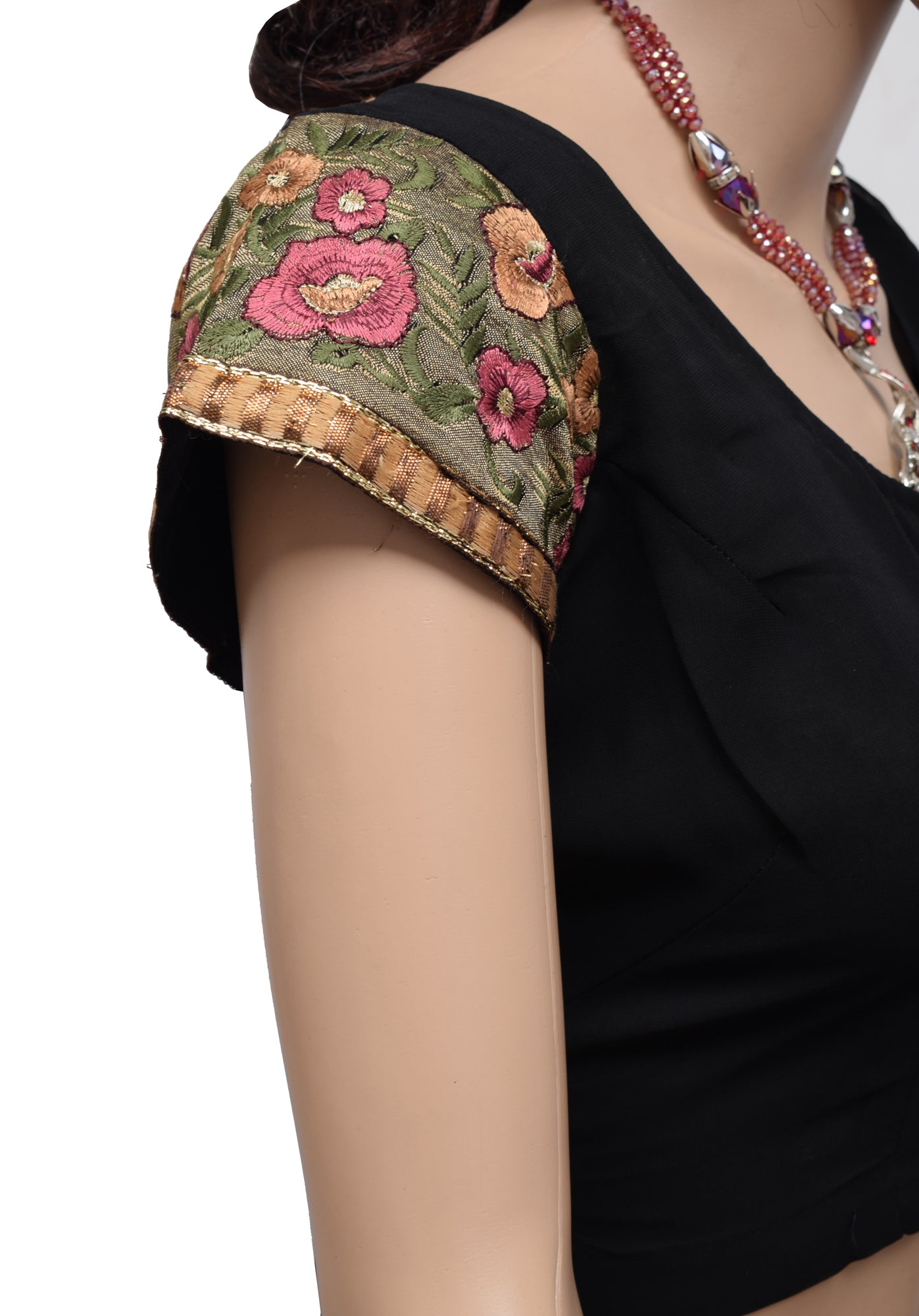 Sushila Vintage 38" Stitched Sari Blouse Georgette Black Designer Choli