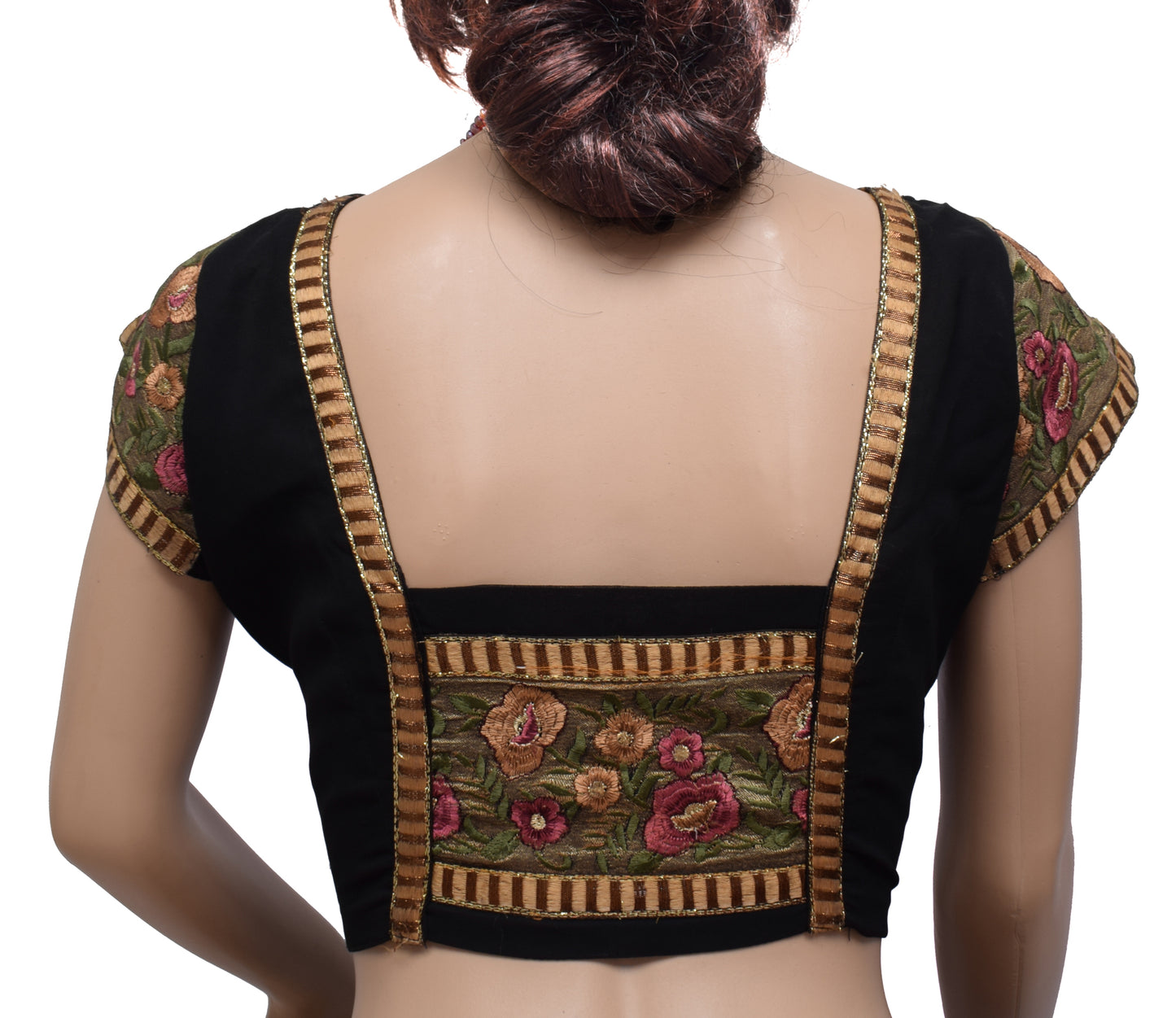 Sushila Vintage 38" Stitched Sari Blouse Georgette Black Designer Choli