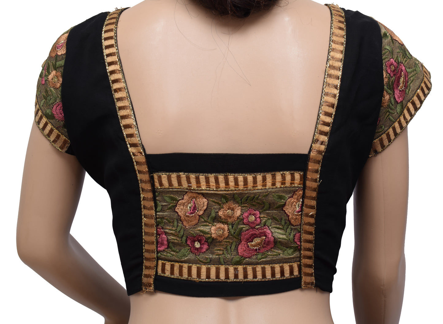 Sushila Vintage 38" Stitched Sari Blouse Georgette Black Designer Choli