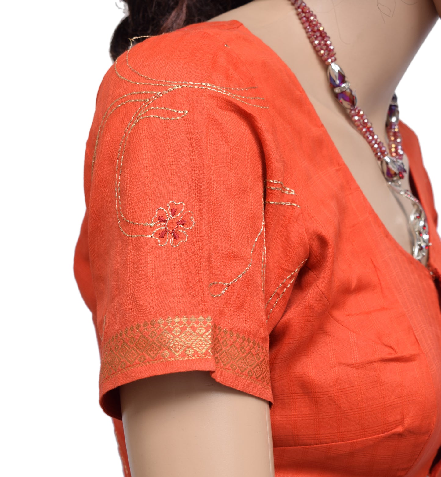 Sushila Vintage 36" Orange Stitched Sari Blouse Silk Woven Designer Choli