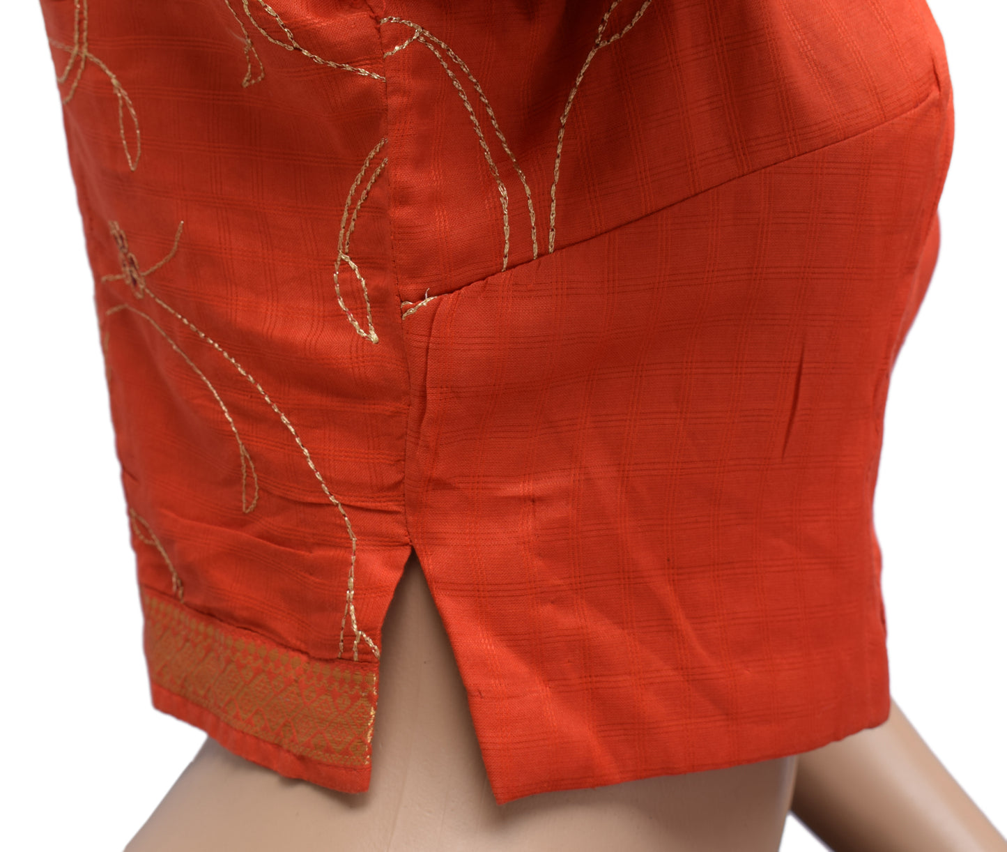 Sushila Vintage 36" Orange Stitched Sari Blouse Silk Woven Designer Choli