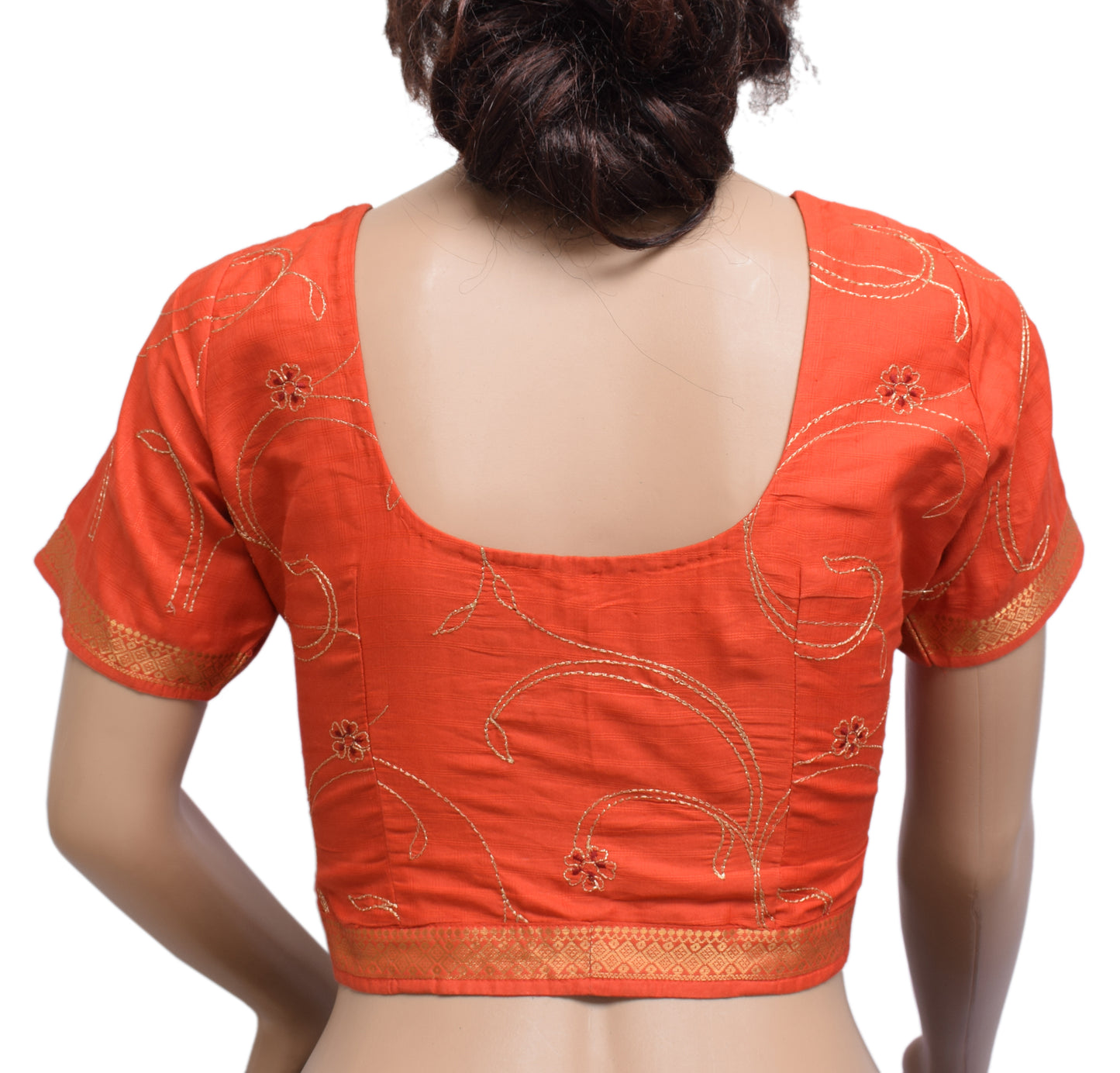 Sushila Vintage 36" Orange Stitched Sari Blouse Silk Woven Designer Choli