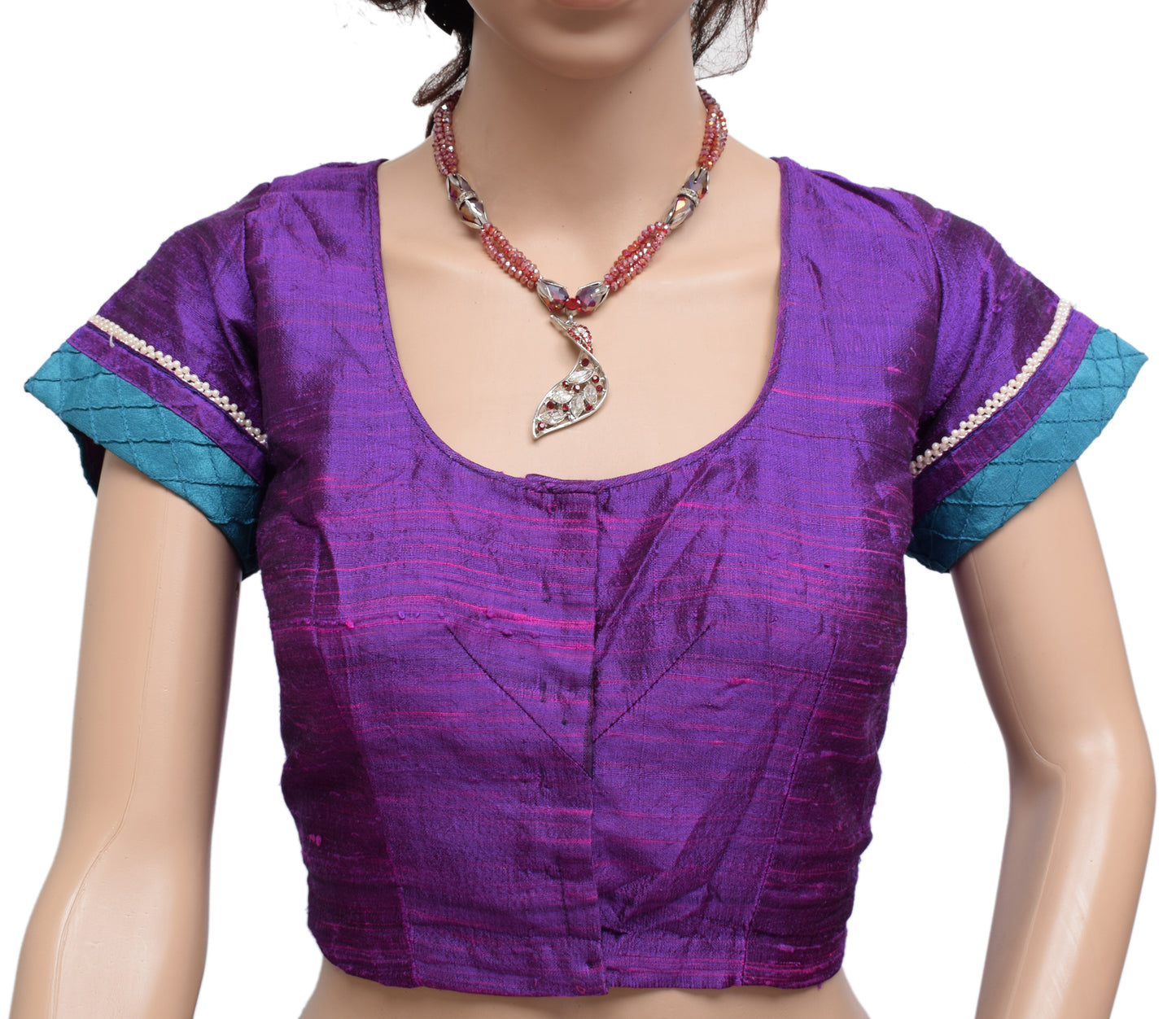 Sushila Vintage 38" Purple Stitched Sari Blouse Silk Woven Designer Choli