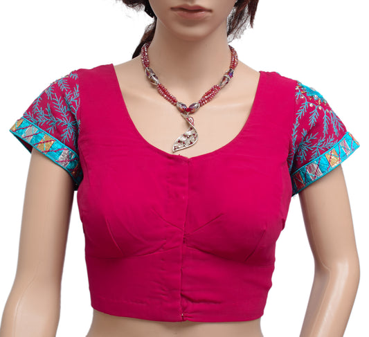 Sushila Vintage 34" Magenta Georgette Embroidery Stitched Sari Blouse