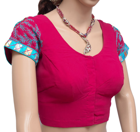 Sushila Vintage 34" Magenta Georgette Embroidery Stitched Sari Blouse