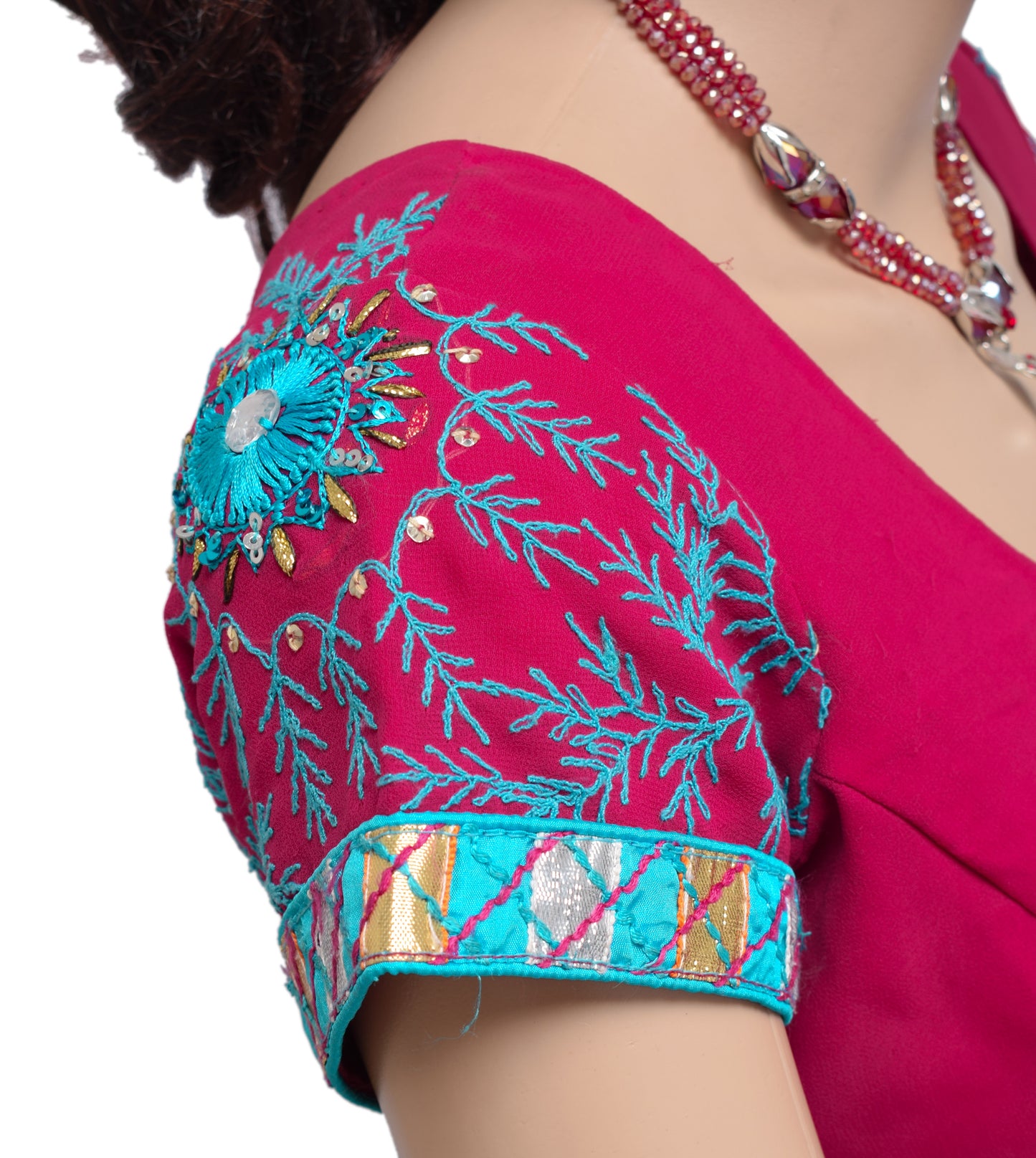 Sushila Vintage 34" Magenta Georgette Embroidery Stitched Sari Blouse