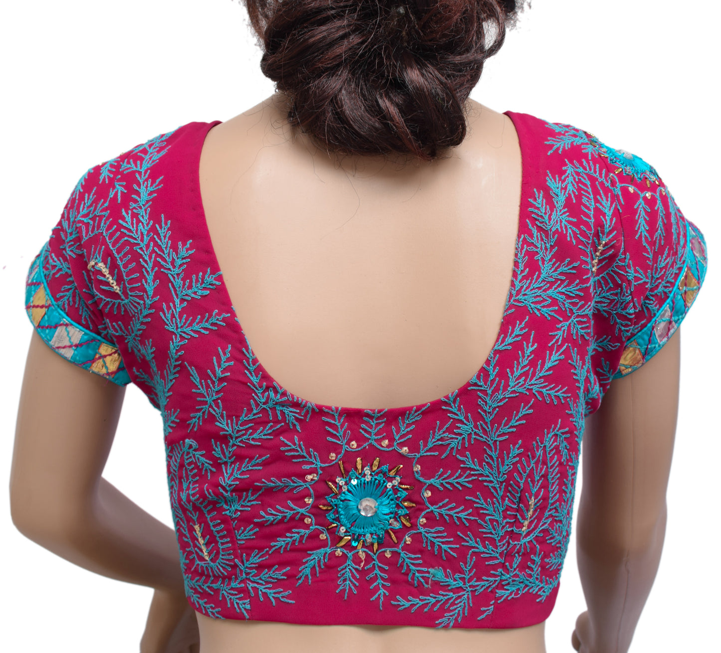 Sushila Vintage 34" Magenta Georgette Embroidery Stitched Sari Blouse