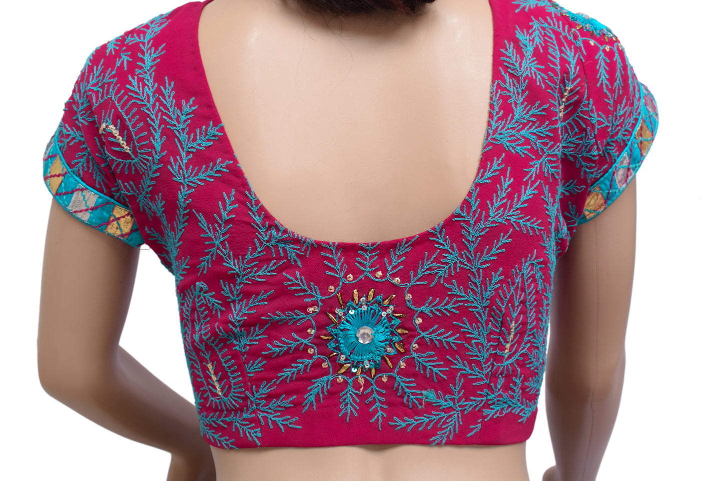 Sushila Vintage 34" Magenta Georgette Embroidery Stitched Sari Blouse