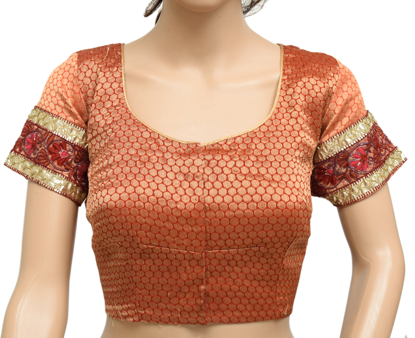 Sushila Vintage 38" Red Stitched Sari Blouse Silk Woven Designer Choli