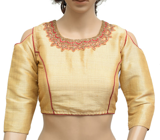 Sushila Vintage 34" Stitched Shoulder Cut Sari Blouse Silk Cream Choli