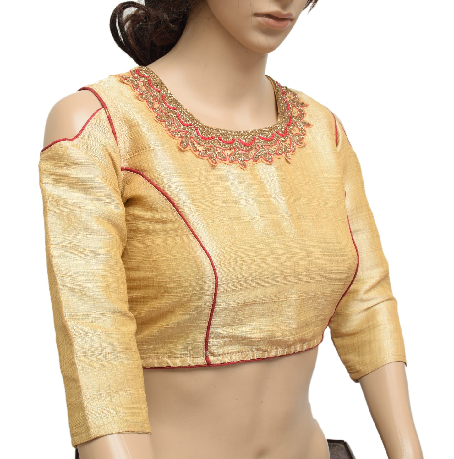 Sushila Vintage 34" Stitched Shoulder Cut Sari Blouse Silk Cream Choli