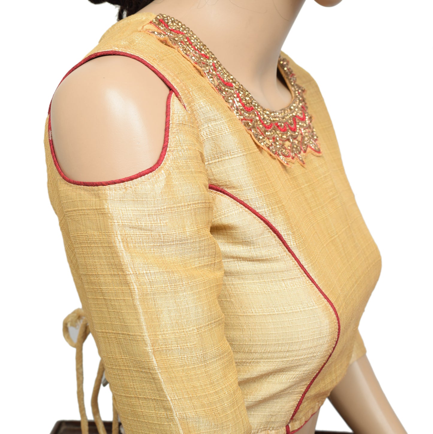 Sushila Vintage 34" Stitched Shoulder Cut Sari Blouse Silk Cream Choli