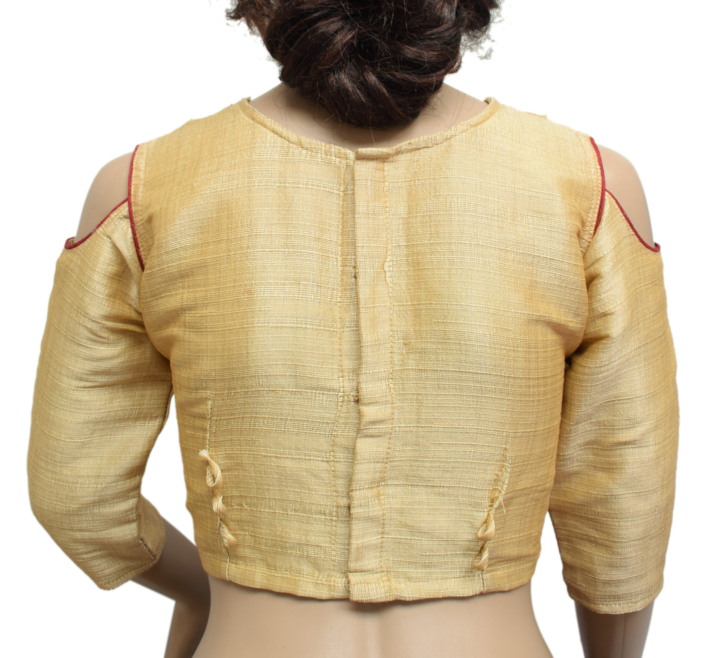 Sushila Vintage 34" Stitched Shoulder Cut Sari Blouse Silk Cream Choli