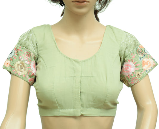 Sushila Vintage Readymade 34" Green Sari Blouse Georgette Embroidered Choli