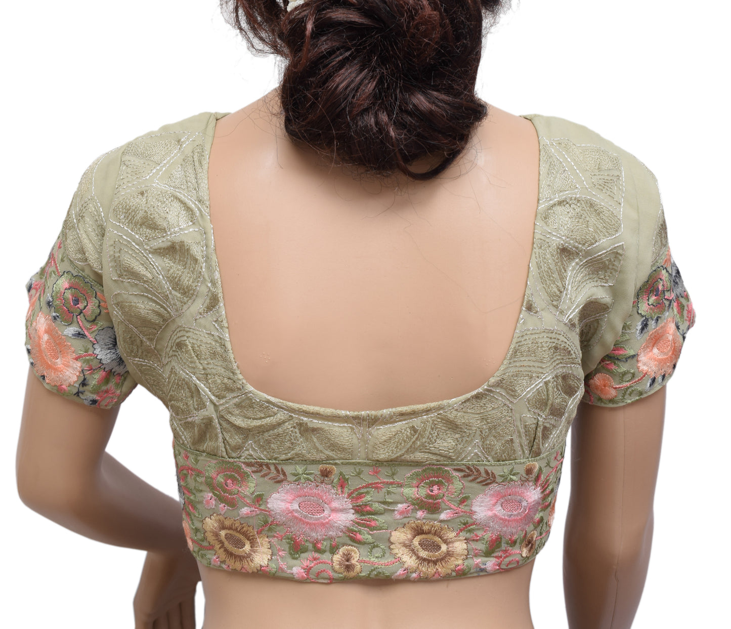 Sushila Vintage Readymade 34" Green Sari Blouse Georgette Embroidered Choli