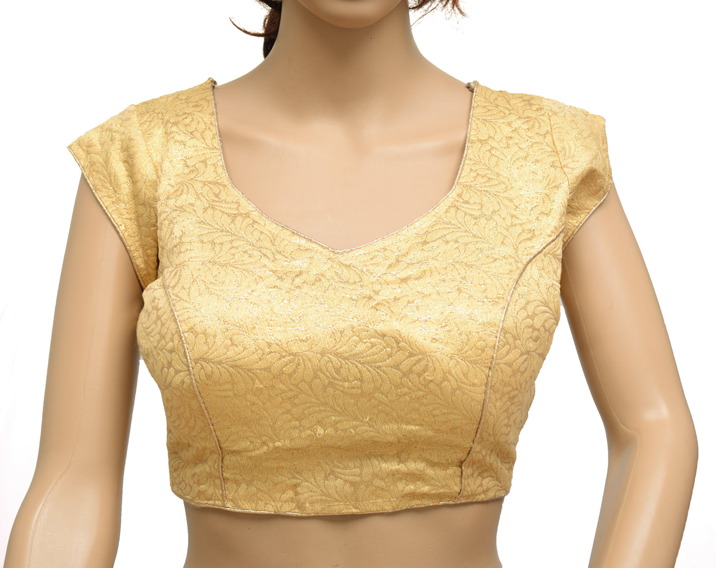 Sushila Vintage Golden Readymade 34" Sari Blouse Silk Woven Designer Choli