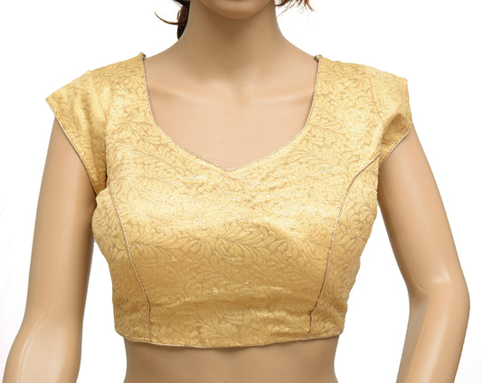Sushila Vintage Golden Readymade 34" Sari Blouse Silk Woven Designer Choli