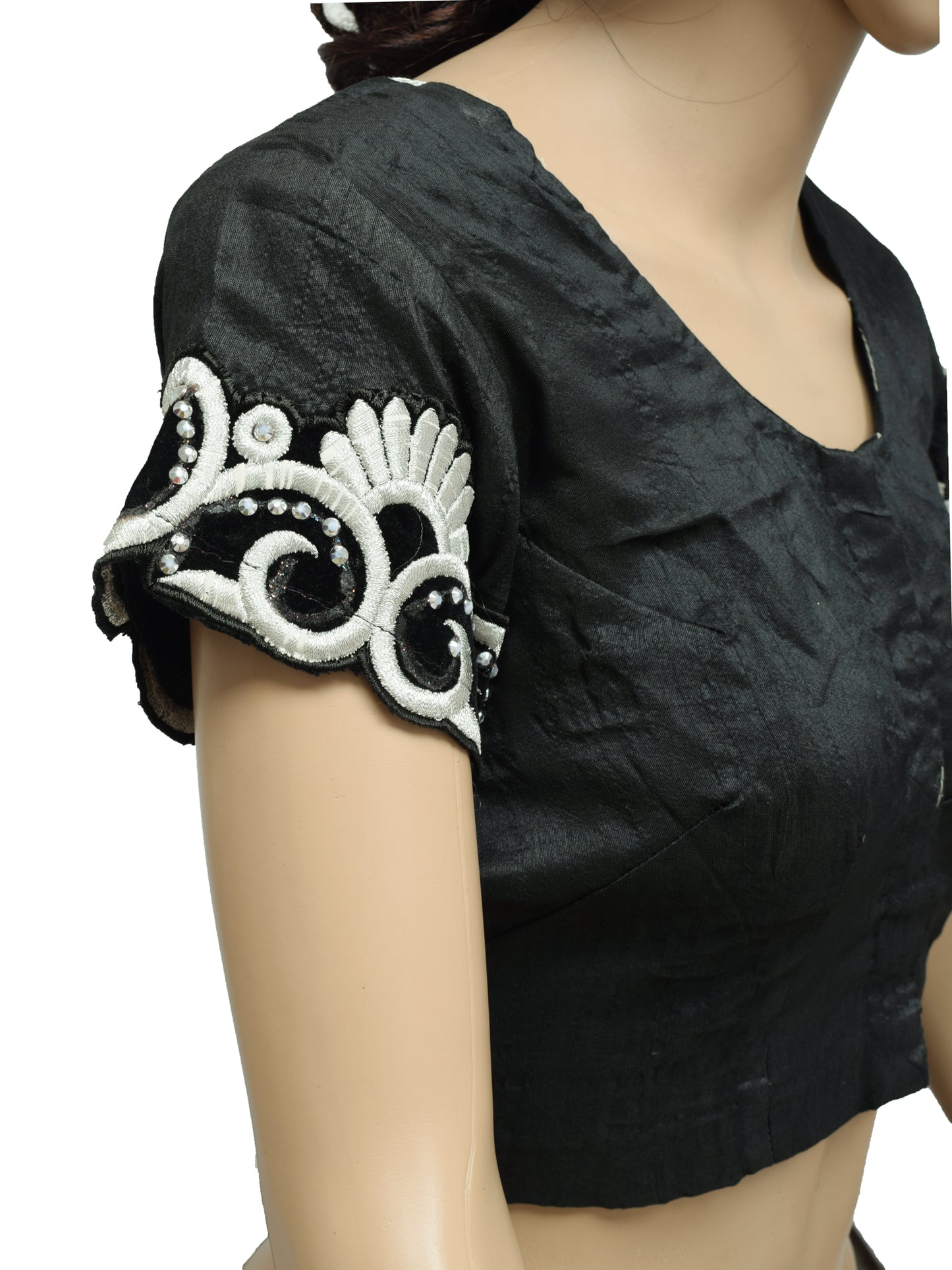 Sushila Vintage Black Readymade Stitched Sari Blouse Patch Work Designer 36" Choli