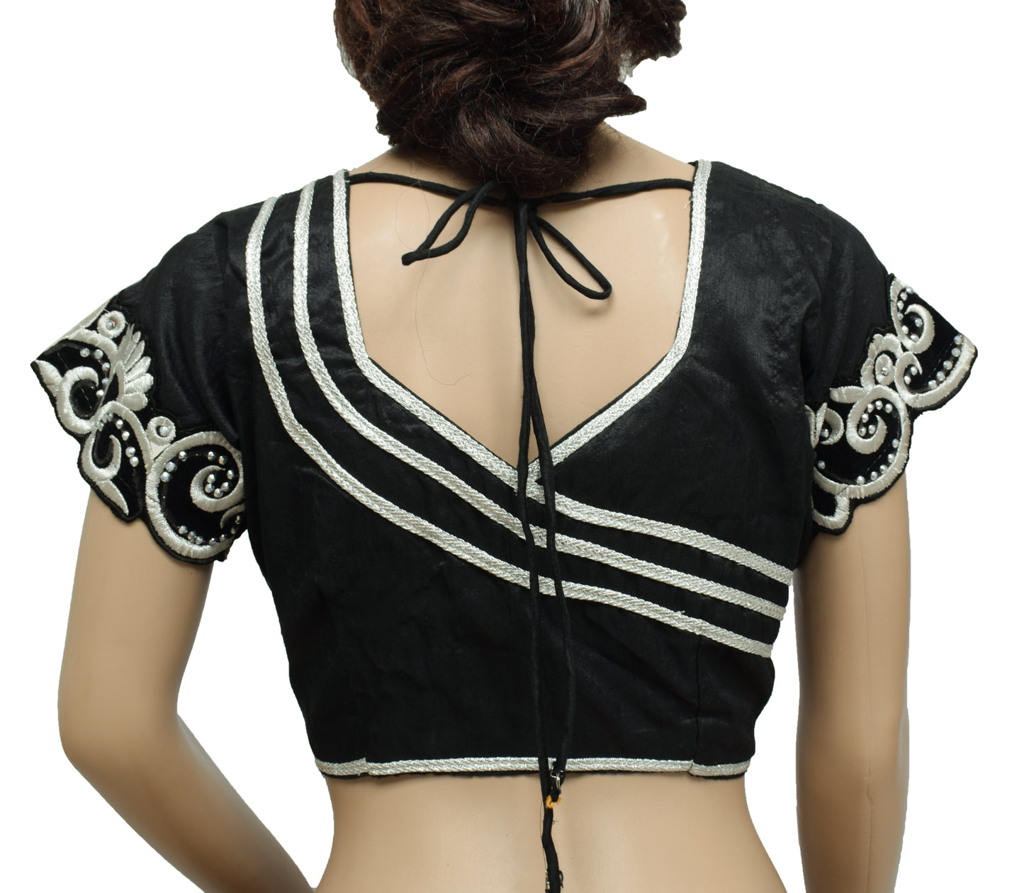Sushila Vintage Black Readymade Stitched Sari Blouse Patch Work Designer 36" Choli