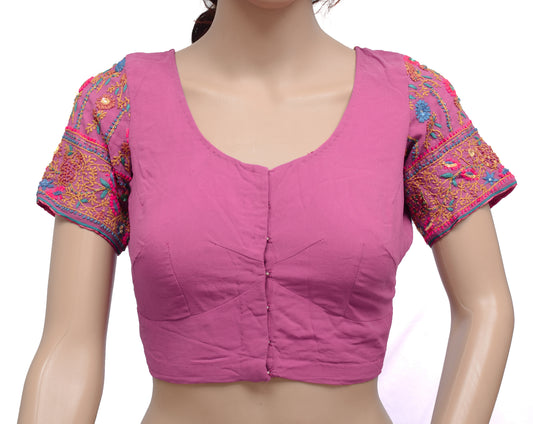 Sushila Vintage Purple Readymade 38" Sari Blouse Georgette Embroidery Choli