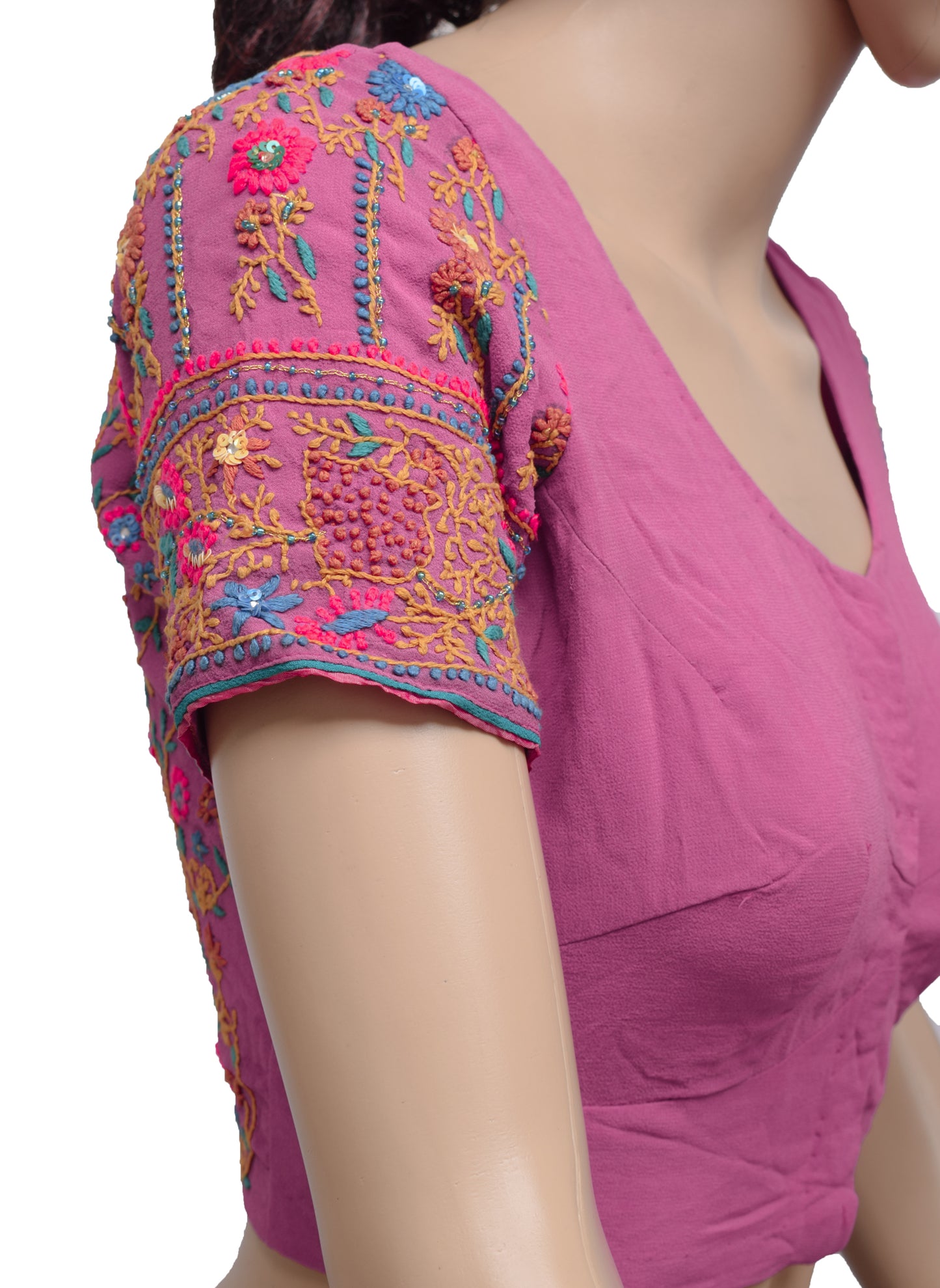 Sushila Vintage Purple Readymade 38" Sari Blouse Georgette Embroidery Choli