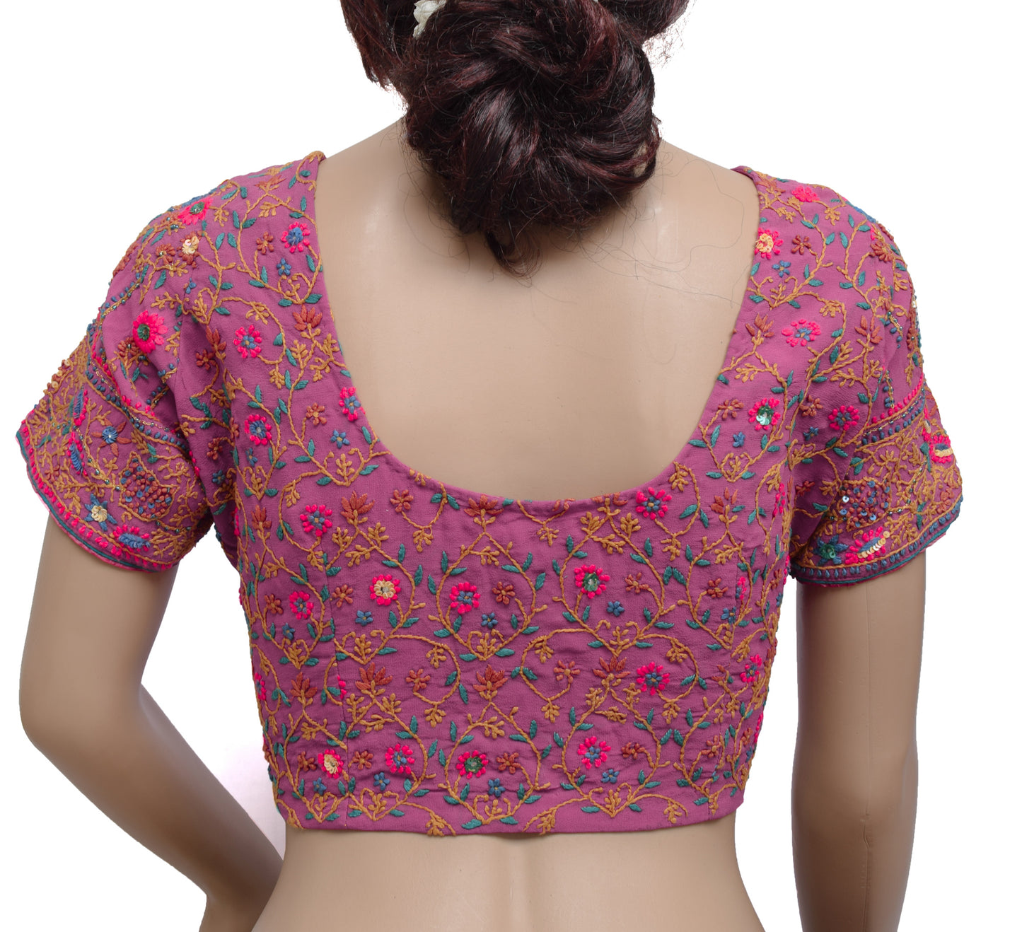 Sushila Vintage Purple Readymade 38" Sari Blouse Georgette Embroidery Choli