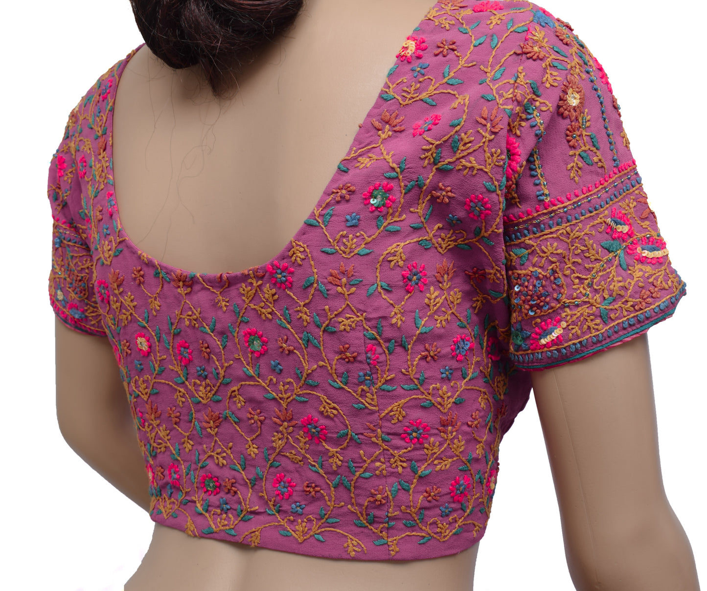 Sushila Vintage Purple Readymade 38" Sari Blouse Georgette Embroidery Choli