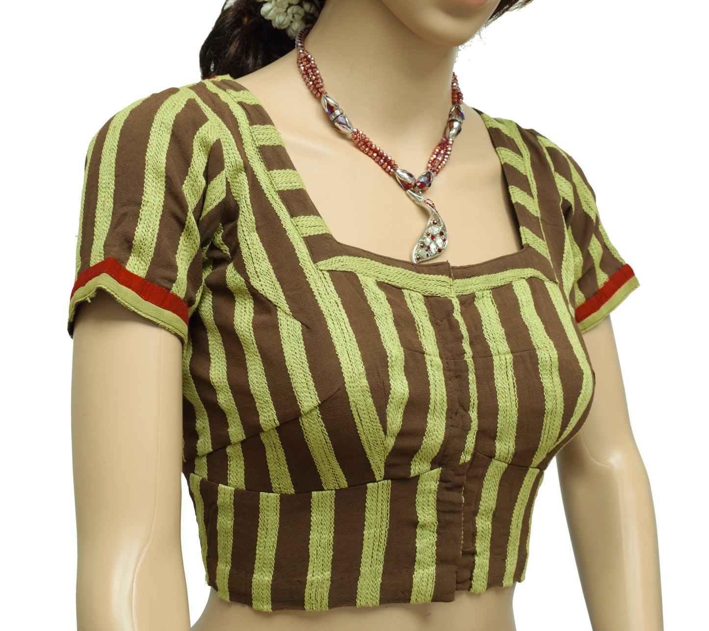 Sushila Vintage Brown Readymade 38" Sari Blouse Georgette Embroidered Choli