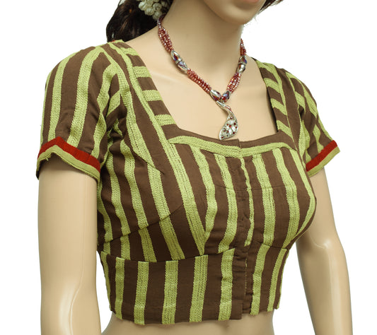 Sushila Vintage Brown Readymade 38" Sari Blouse Georgette Embroidered Choli