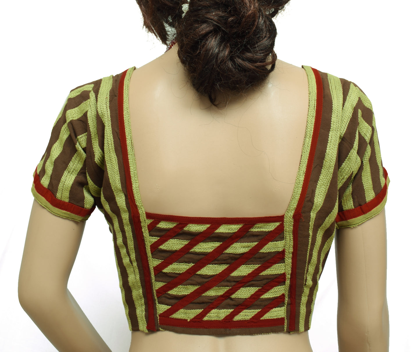 Sushila Vintage Brown Readymade 38" Sari Blouse Georgette Embroidered Choli