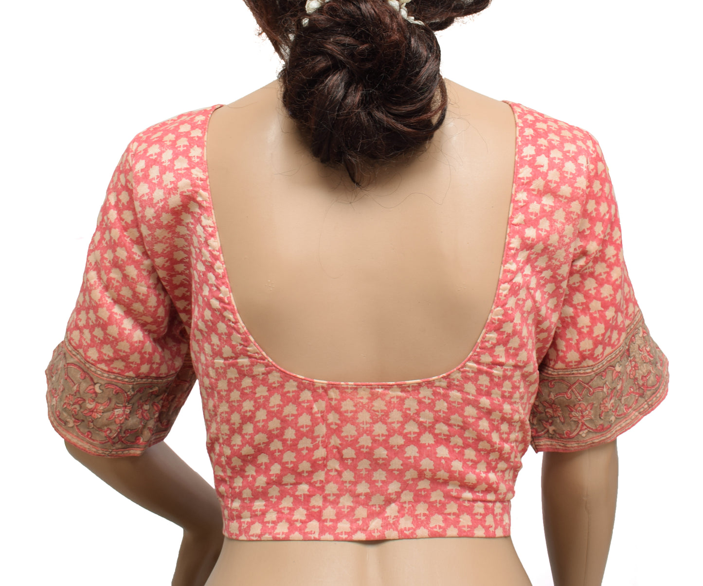 Sushila Vintage Readymade Pink 46"Sari Blouse Pure Cotton Printed Choli