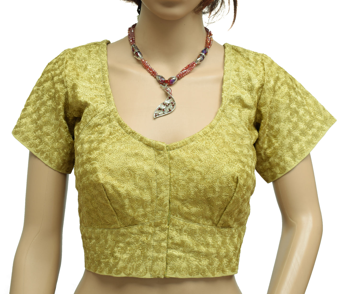 Sushila Vintage Readymade Stitched Green Sari Blouse Cotton Embroidered 38" Choli
