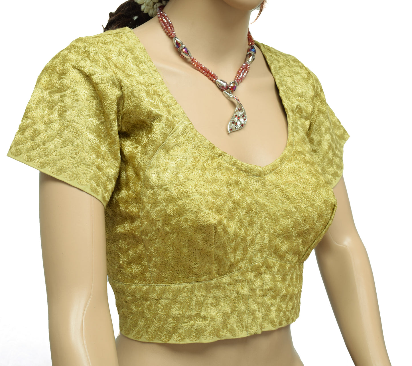 Sushila Vintage Readymade Stitched Green Sari Blouse Cotton Embroidered 38" Choli