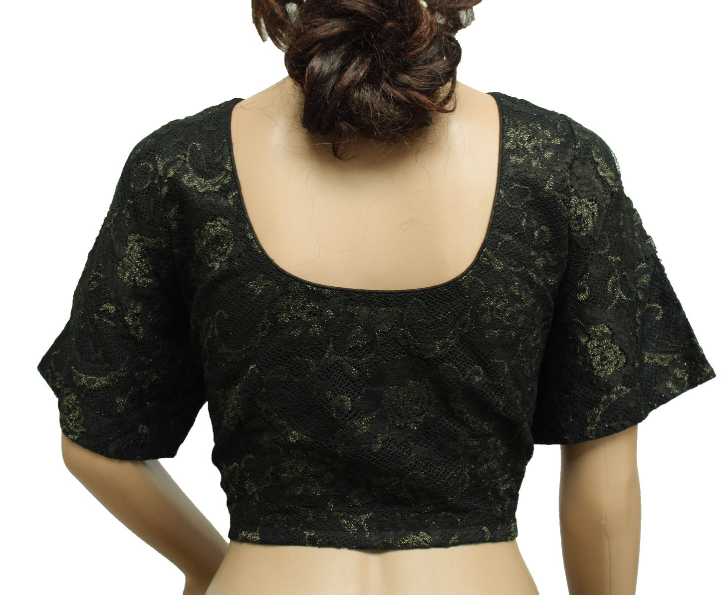 Sushila Vintage Black Readymade Stitched Sari Blouse Net Woven Designer 40" Choli