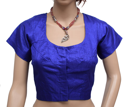 Sushila Vintage Readymade Blue Stitched Sari Blouse Art Silk Patch Work 36" Choli
