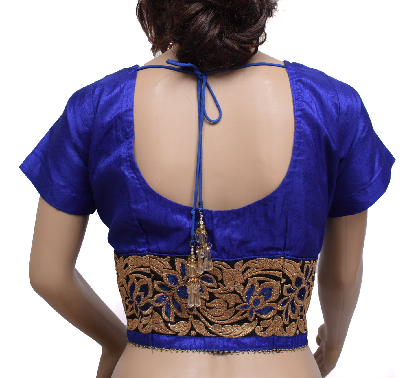 Sushila Vintage Readymade Blue Stitched Sari Blouse Art Silk Patch Work 36" Choli