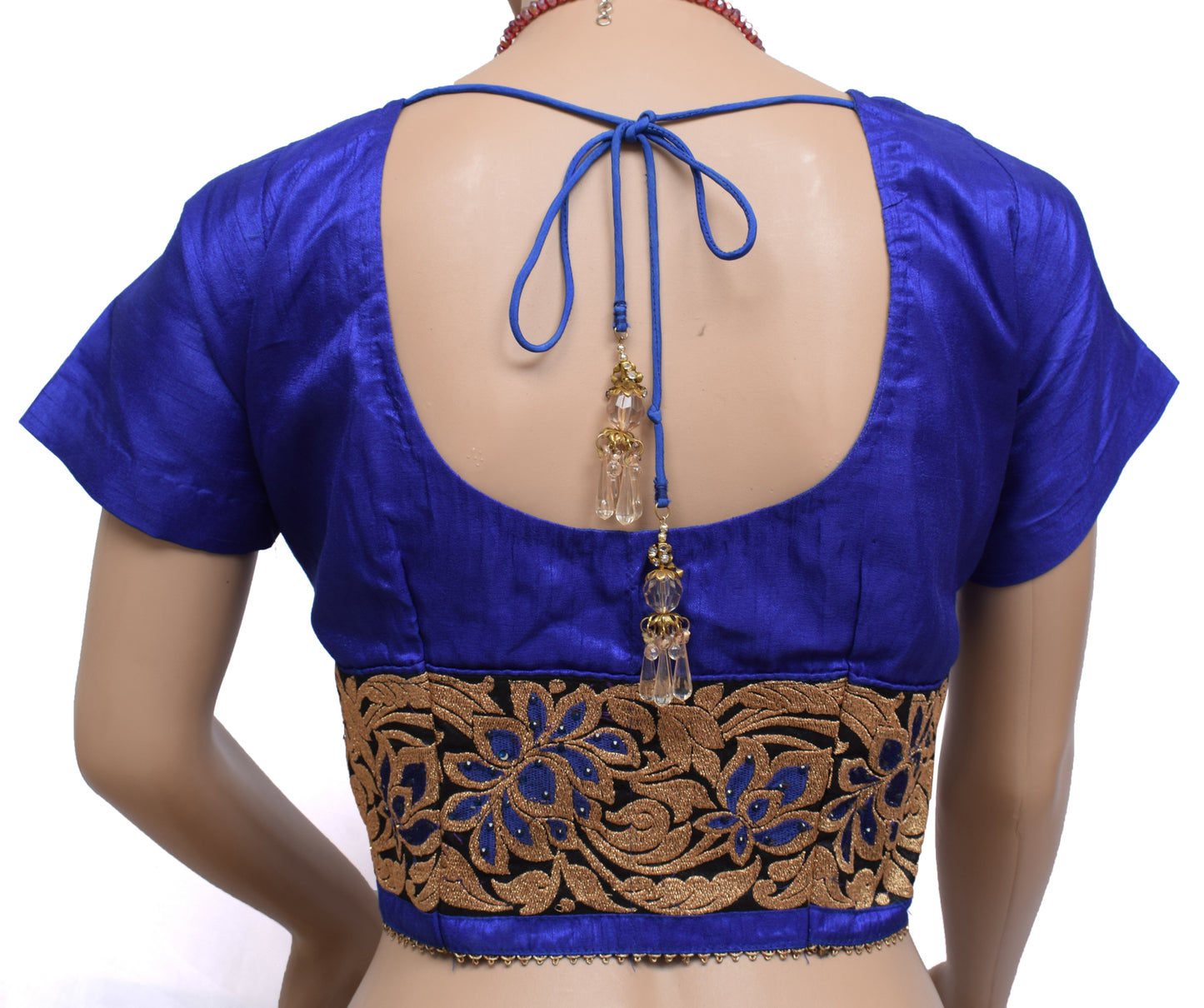 Sushila Vintage Readymade Blue Stitched Sari Blouse Art Silk Patch Work 36" Choli