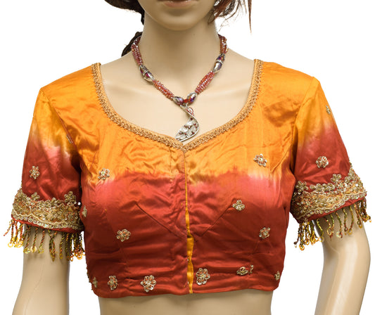 Sushila Vintage Readymade Stitched Sari Blouse Net Hand Beaded Designer 34" Choli