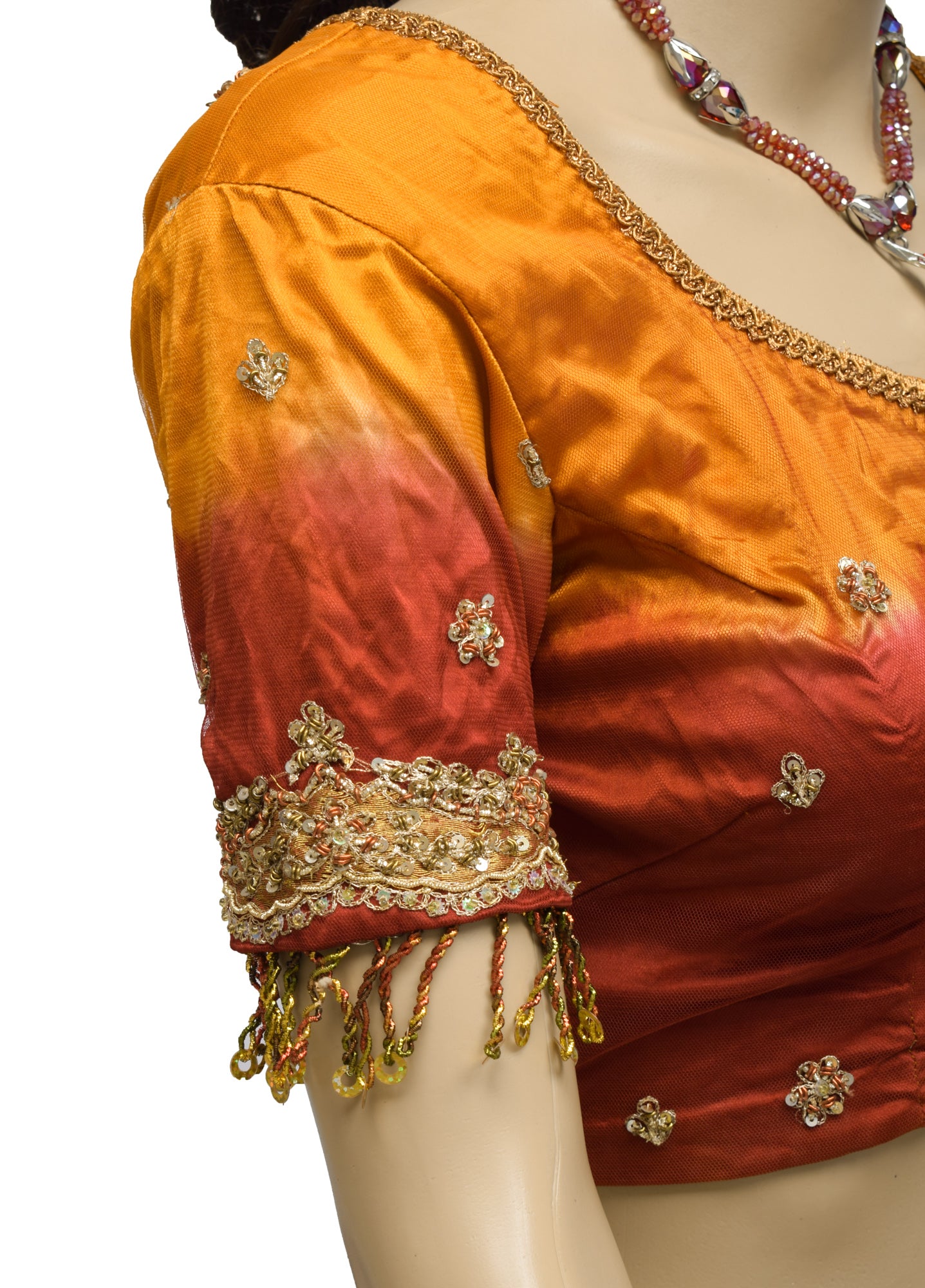 Sushila Vintage Readymade Stitched Sari Blouse Net Hand Beaded Designer 34" Choli