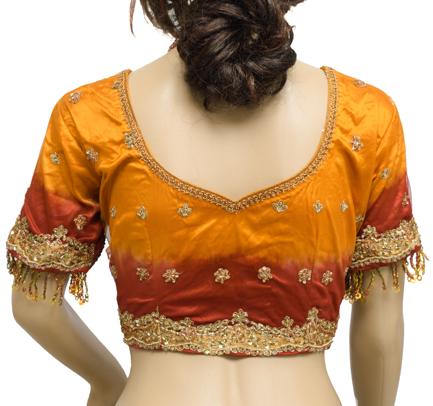 Sushila Vintage Readymade Stitched Sari Blouse Net Hand Beaded Designer 34" Choli