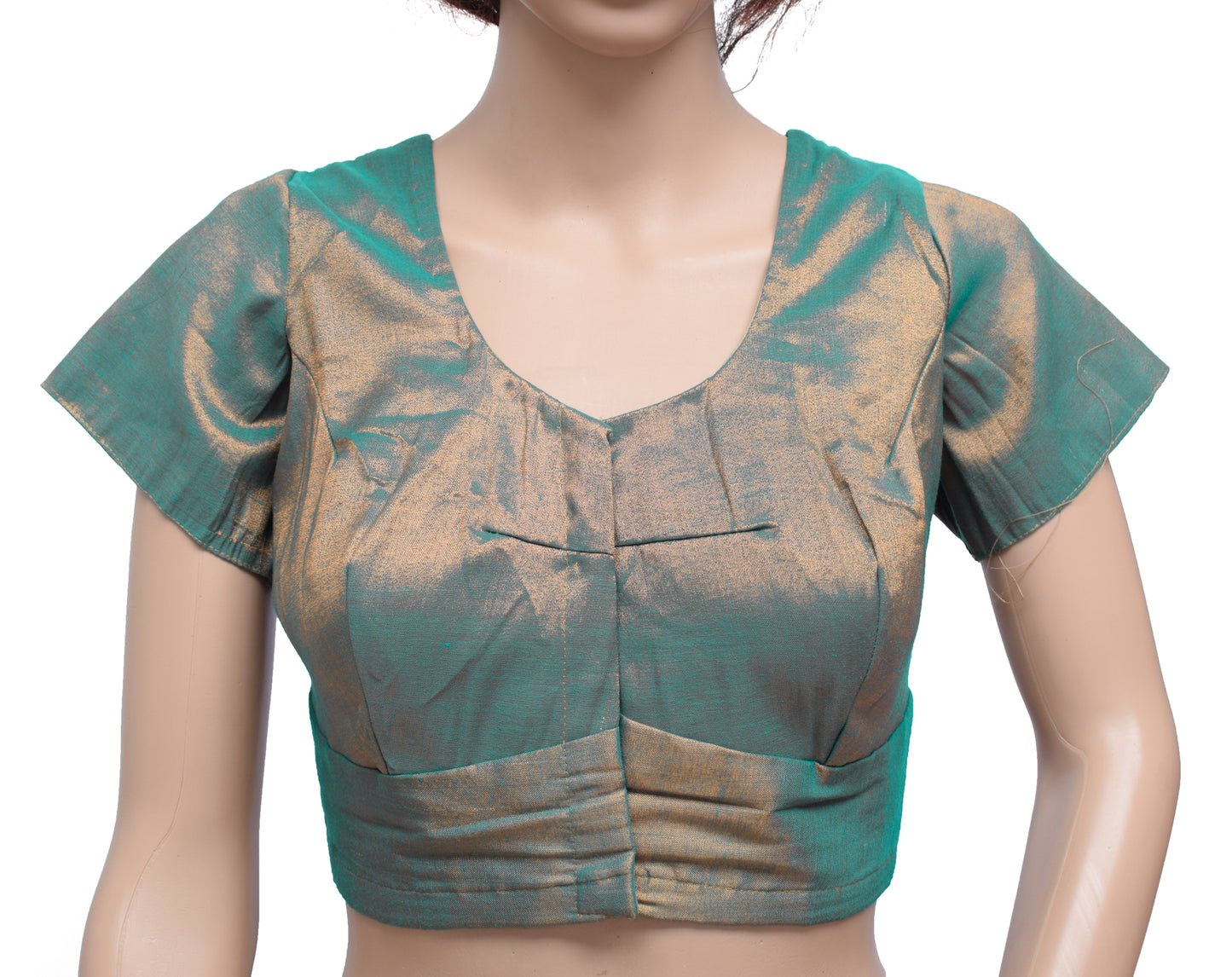 Sushila Vintage Readymade 38" Sari Blouse Art Tissue Woven Designer Top