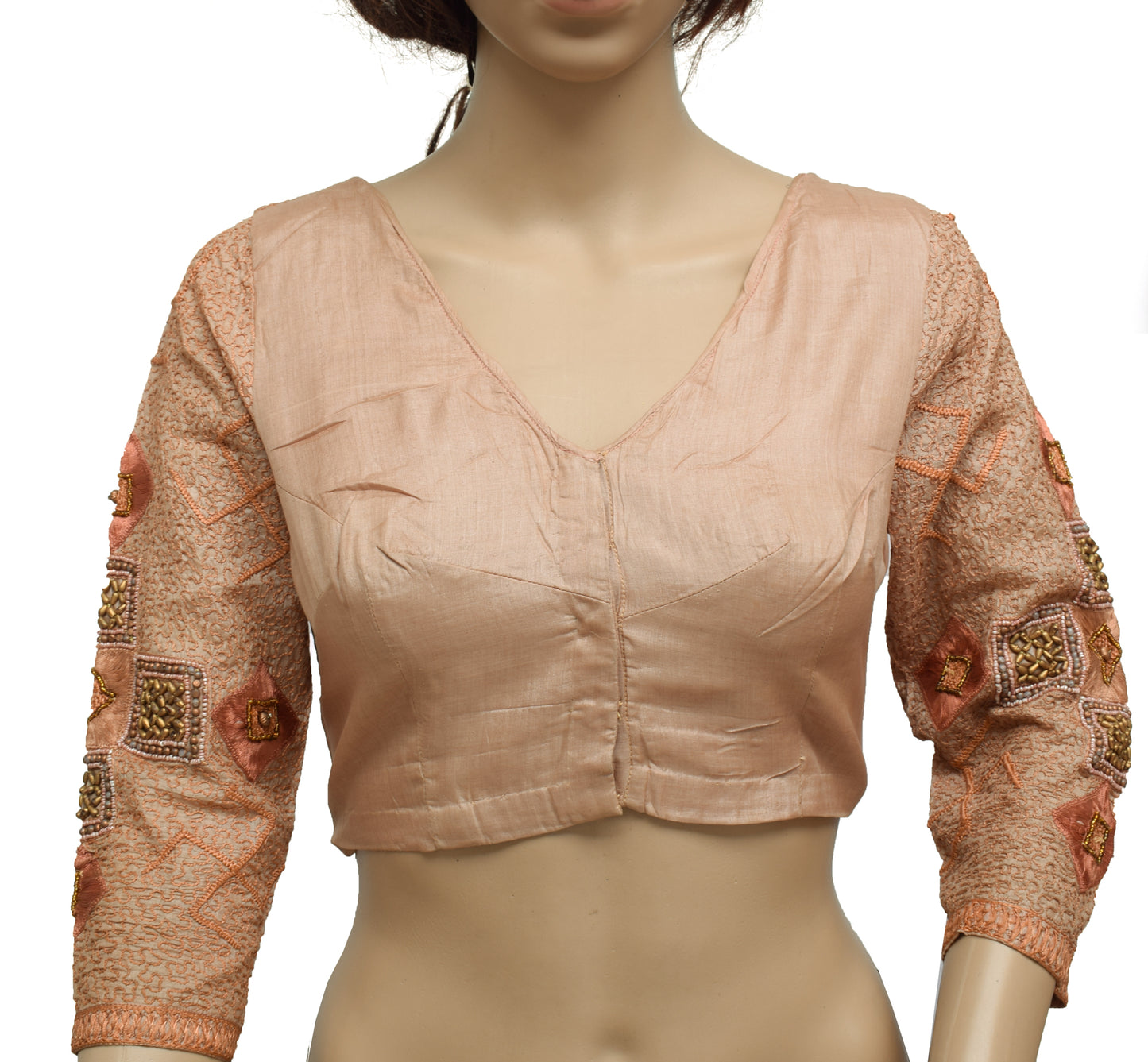 Sushila Vintage Readymade 34" Sari Blouse Silk Hand Beaded Designer Top
