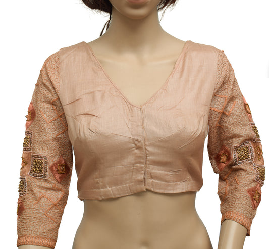 Sushila Vintage Readymade 34" Sari Blouse Silk Hand Beaded Designer Top