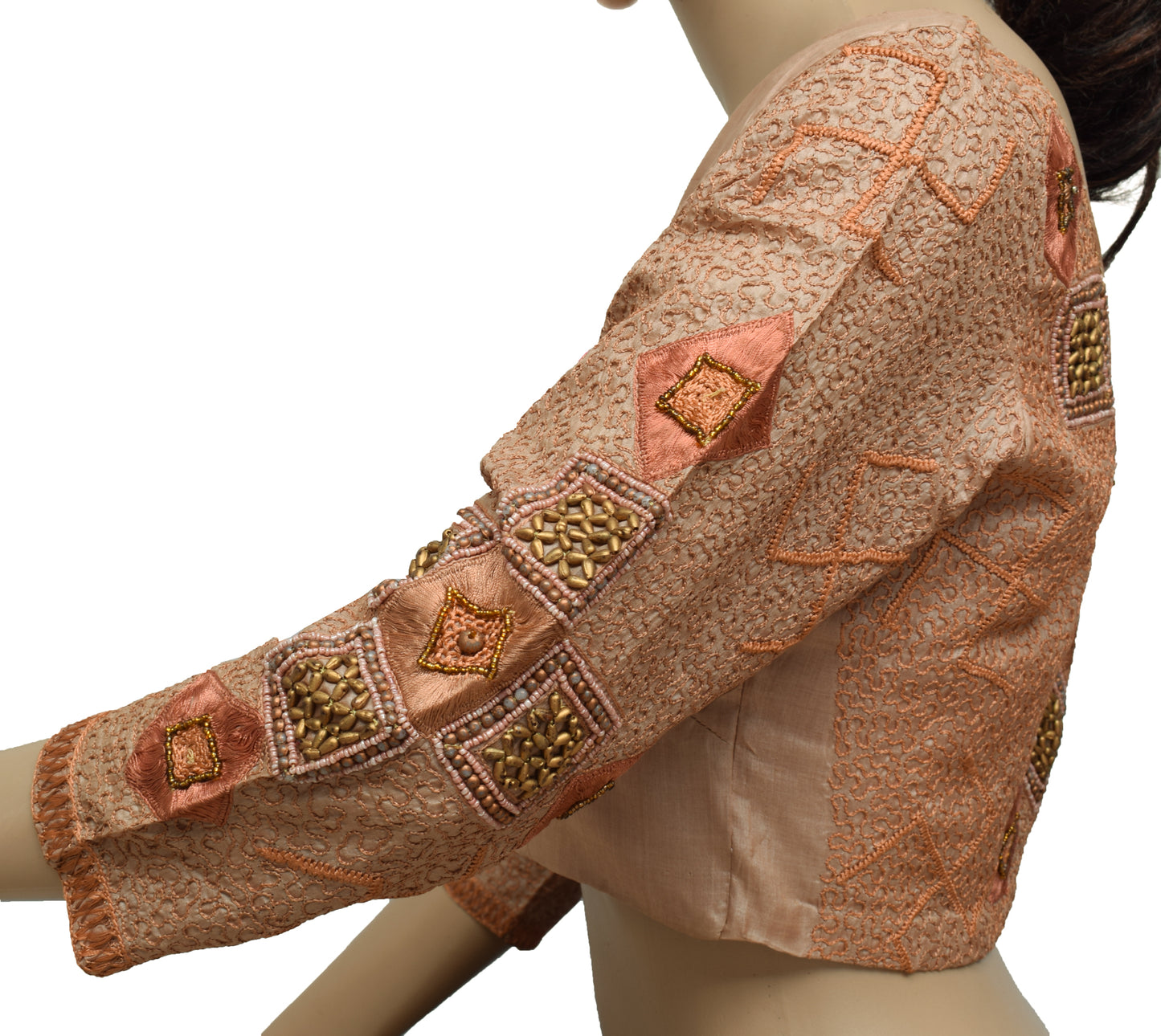 Sushila Vintage Readymade 34" Sari Blouse Silk Hand Beaded Designer Top