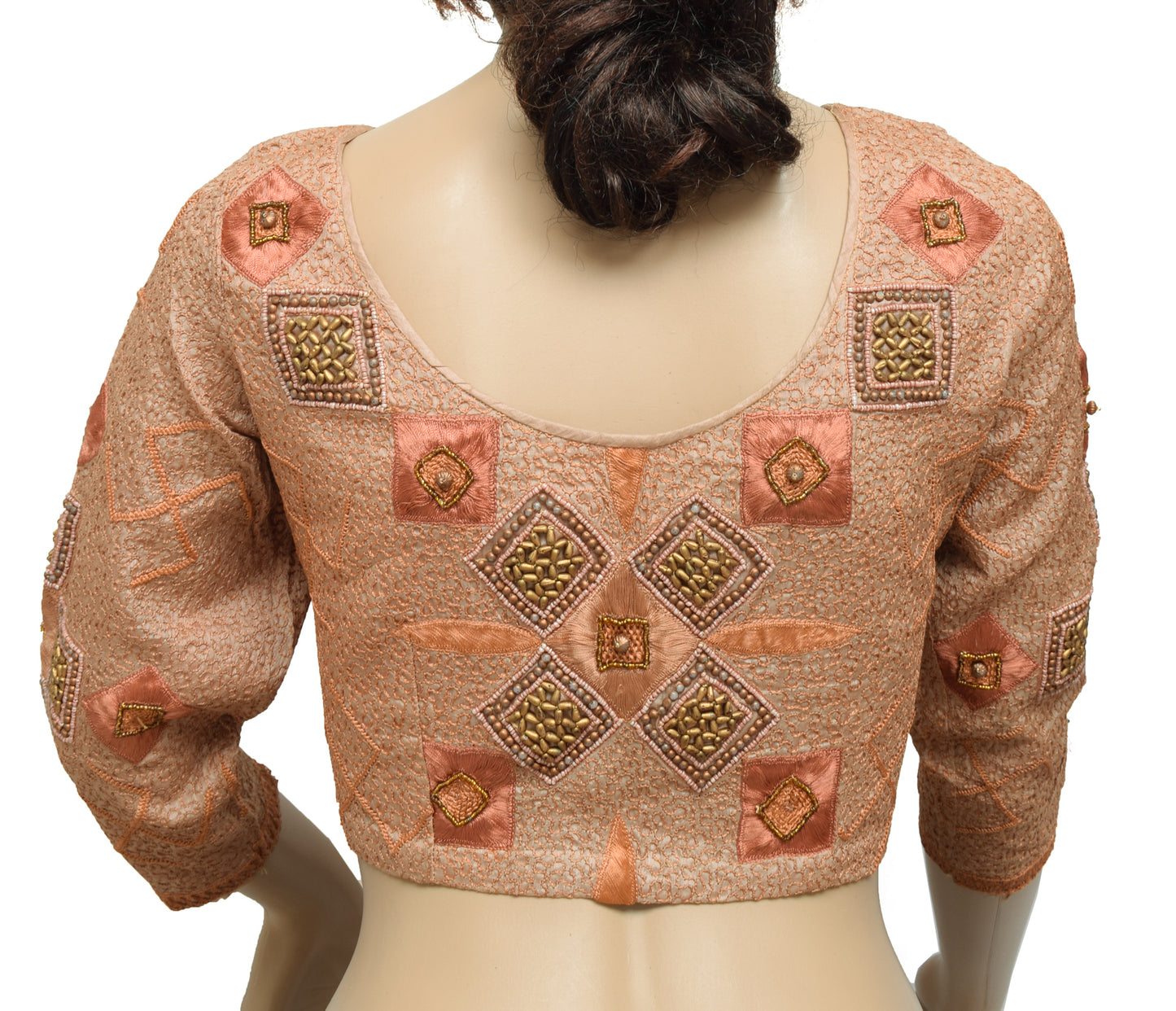 Sushila Vintage Readymade 34" Sari Blouse Silk Hand Beaded Designer Top